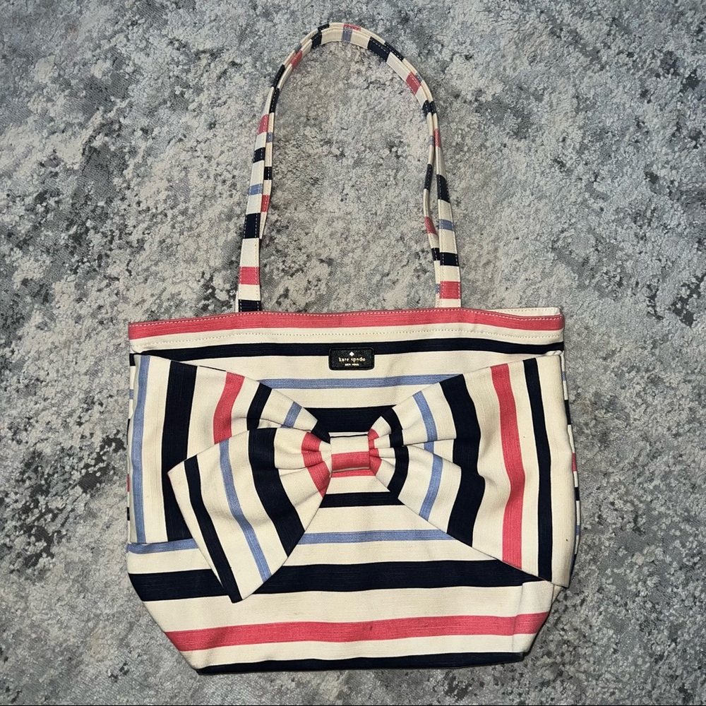 KATE SPADE Fairmont Stripe Canvas Tote Bag Bow
